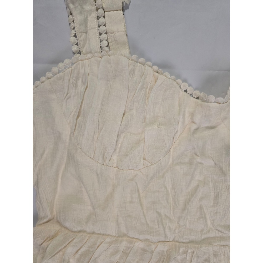 Forever 21 Vanilla Mini Dress Lace Up Back Pom Pom Trim Cream Size L NWT - Picture 7 of 16